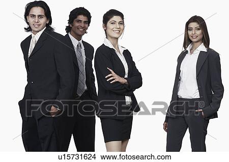 Picture - Portrait of two businessmen and two businesswomen smiling. Fotosearch