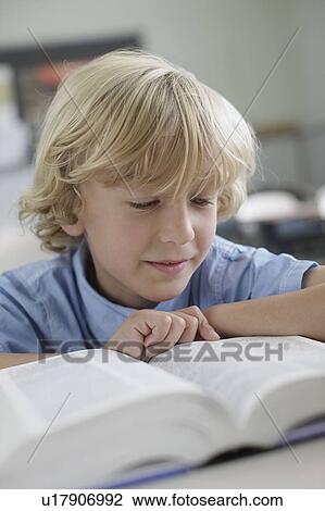 School boy reading book in class View Large Photo Image Stock Image - School boy reading book in class. Fotosearch