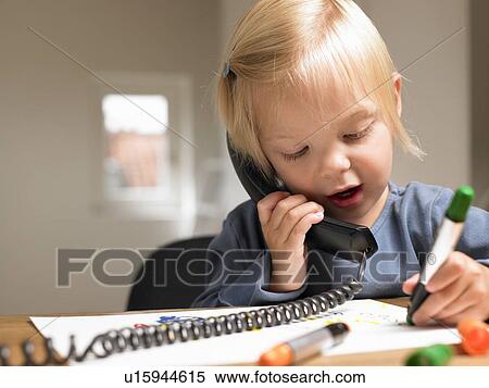 Little girl on the phone View Large Photo Image Stock Photography - Little girl on the phone. Fotosearch