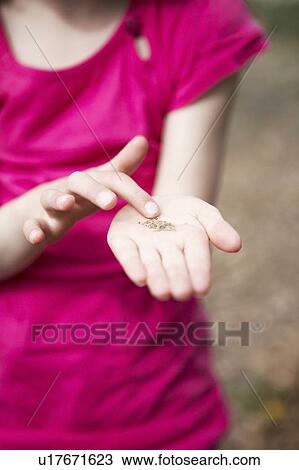 Stock Image - Young girl holding seeds. Fotosearch