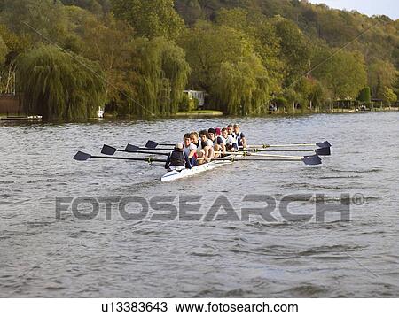 Stock Image - Full eight rowing.. Fotosearch