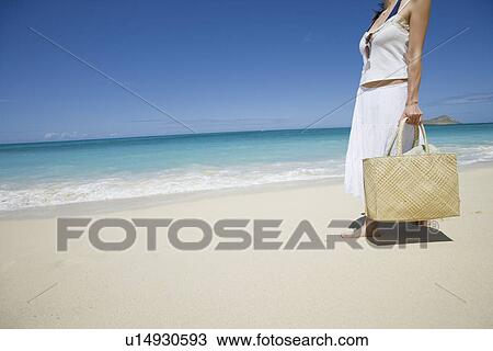 Side view of a woman walking on beach View Large Photo Image Stock Image - Side view of a woman walking on beach. Fotosearch