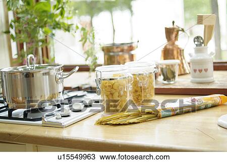 Pasta on kitchen counter View Large Photo Image Stock Image - Pasta on kitchen counter. Fotosearch