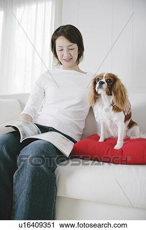 Young woman and cavalier king Charles spaniel View Large Photo Image Stock Image - Young woman and cavalier king Charles spaniel. Fotosearch