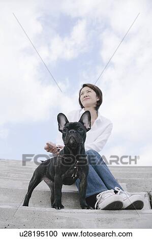 Young woman and French Bulldog View Large Photo Image Stock Image - Young woman and French Bulldog. Fotosearch