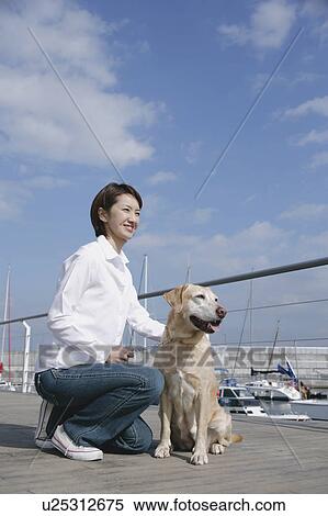 Stock Photography - Young woman and Labrador retriever. Fotosearch