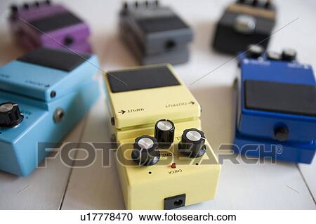 Stock Image - Guitar effects pedals. Fotosearch