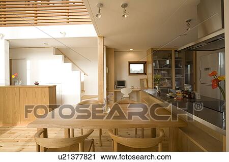 Stock Image - Dining Room and kitchen. Fotosearch