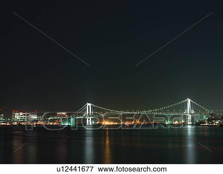 Illuminated Rainbow Bridge, Tokyo, Japan View Large Photo Image Stock Photo - Illuminated Rainbow Bridge, Tokyo, Japan. Fotosearch