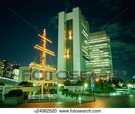 Stock Image - Illuminated Takeshiba Pier, Tokyo, Japan. Fotosearch