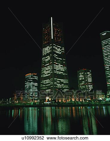 Stock Image - Landmark Tower at Night, Yokohama, Japan. Fotosearch