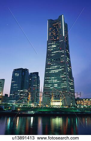 Stock Image - Landmark Tower at Night, Yokohama, Japan. Fotosearch