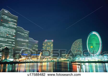 Stock Image - Minato Mirai at Night, Yokohama, Japan. Fotosearch