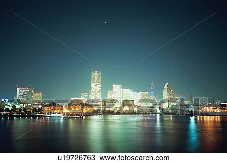 Minato Mirai at Night, Yokohama, Japan View Large Photo Image Stock Image - Minato Mirai at Night, Yokohama, Japan. Fotosearch