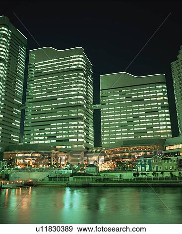 Stock Photo - Minato Mirai at Night, Yokohama, Japan. Fotosearch