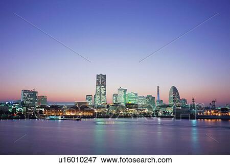 Stock Photo - Minato Mirai at Night, Yokohama, Japan. Fotosearch
