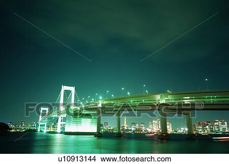 Rainbow bridge at night View Large Photo Image Picture - Rainbow bridge at night. Fotosearch