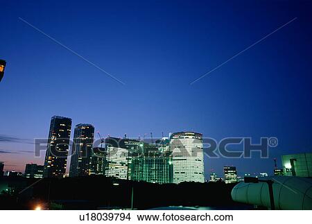 Picture - Skyscrapers at night, Tokyo, Japan. Fotosearch