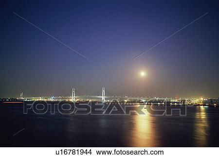 Yokohama Bay Bridge at Night View Large Photo Image Picture - Yokohama Bay Bridge at Night. Fotosearch