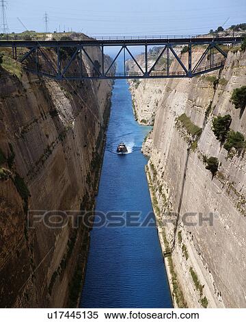 Stock Photography - A boat in Corinth Canal Greece. Fotosearch