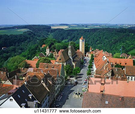 Aerial view of town in Rothenburg Germany View Large Photo Image Stock Photo - Aerial view of town in Rothenburg Germany. Fotosearch