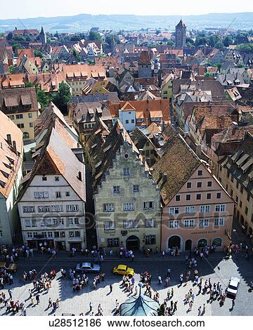 Stock Photograph - Aerial view of town in Rothenburg, Germany. Fotosearch