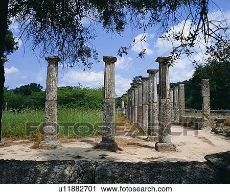 Stock Image - Ancient pillars in Olympia, Greece. Fotosearch