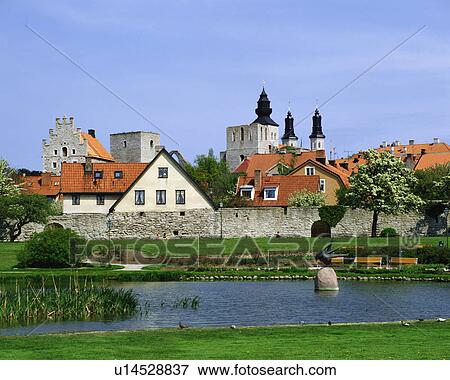 Stock Photo - Hanseatic town of Visby in Sweden. Fotosearch