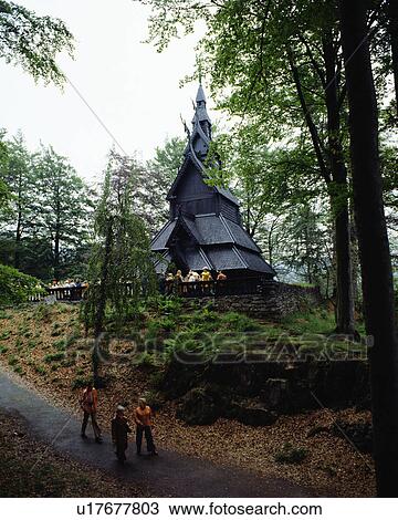 Stock Image - People gathering at church in Bergen, Norway. Fotosearch
