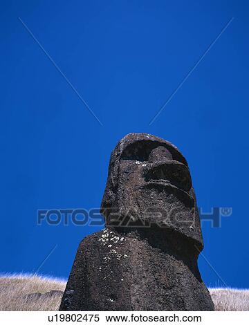Stock Photography - Statues of Moai in Easter Island. Fotosearch