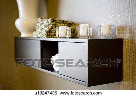 Stock Photography - Bathroom Display on Contemporary Shelf. Fotosearch