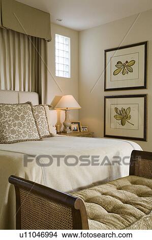 Detail of bench with bed, lamp and pictures View Large Photo Image Picture - Detail of bench with bed, lamp and pictures. Fotosearch
