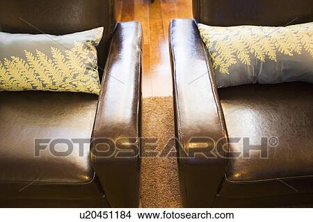 Picture - Contemporary Brown Leather Armchairs. Fotosearch