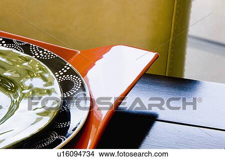 Place Setting of Contemporary Dishware on Table View Large Photo Image Picture - Place Setting of Contemporary Dishware on Table. Fotosearch