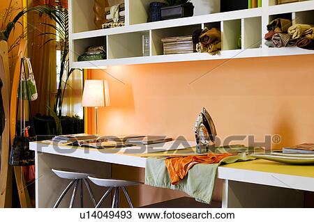 Work Desk with Orange Walls View Large Photo Image Stock Image - Work Desk with Orange Walls. Fotosearch