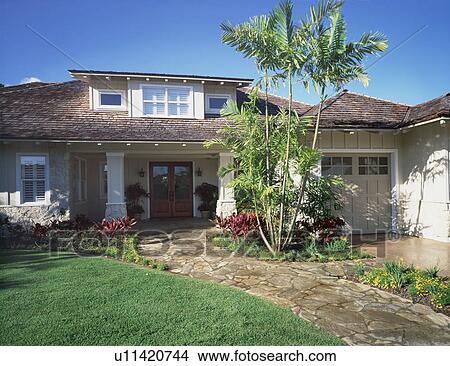 Picture - Front Exterior of Contemporary Coastal Home. Fotosearch
