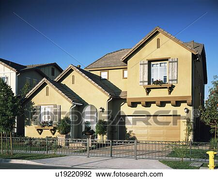 Front exterior of traditional American house View Large Photo Image Stock Image - Front exterior of traditional American house. Fotosearch