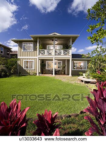 Stock Image - ReaR Exterior of Craftsman Style Home. Fotosearch