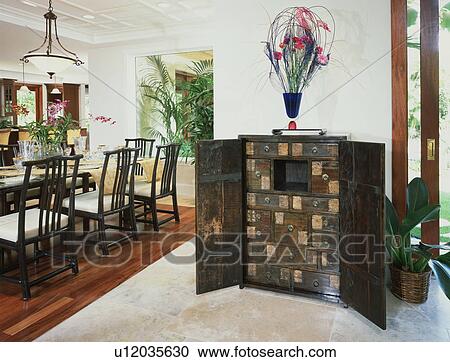 Stock Image - Contemporary dining room in coastal home. Fotosearch