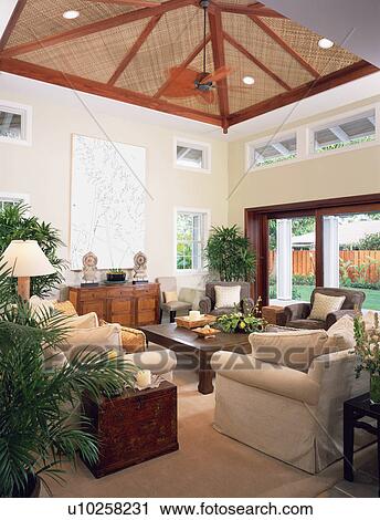 Stock Image - Contemporary Living Room in Coastal Home. Fotosearch