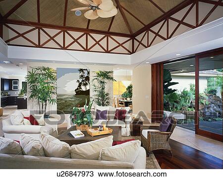 Stock Image - Contemporary Living Room in Coastal Home. Fotosearch