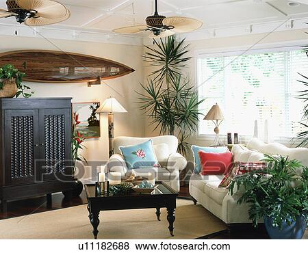 Stock Photo - Contemporary living room in coastal home. Fotosearch