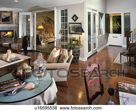 Contemporary living Room in coastal home View Large Photo Image Stock Photo - Contemporary living Room in coastal home. Fotosearch