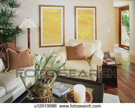 Stock Photograph - Contemporary living room in coastal home. Fotosearch