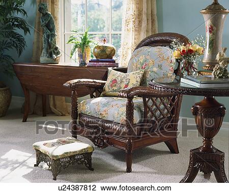 Elegant Floral Wicker Armchair View Large Photo Image Stock Image - Elegant Floral Wicker Armchair. Fotosearch