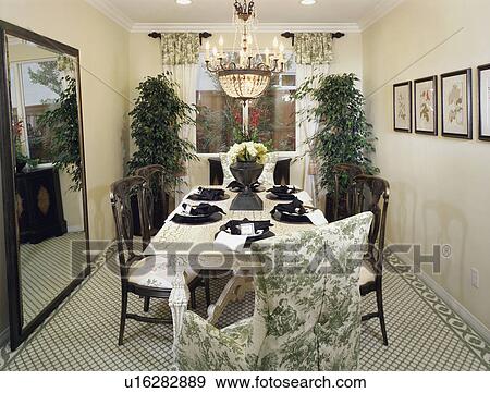 Elegant Green Dining Room with Black Place Settings View Large Photo Image Stock Photo - Elegant Green Dining Room with Black Place Settings. Fotosearch
