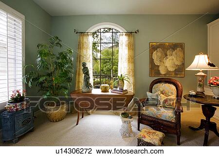 Stock Image - Sitting Room with Elegant Floral Armchair. Fotosearch
