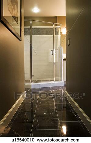 Bathroom and shower with clear glass door View Large Photo Image Stock Image - Bathroom and shower with clear glass door. Fotosearch