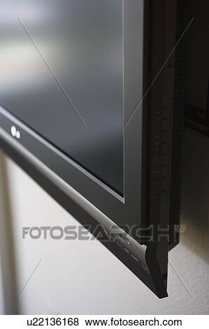 Stock Photo - Corner of Black Flat Screen Television. Fotosearch