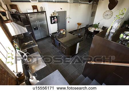 Stock Image - High angle view of modern kitchen. Fotosearch
